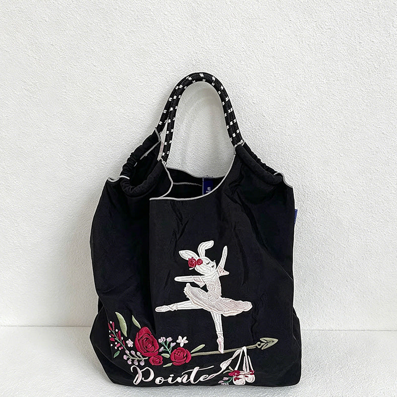 CouldNook Ballet Bunny Rose Embroidery Tote Bag - Everyday Market Accent