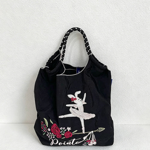 CouldNook Ballet Bunny Rose Embroidery Tote Bag - Everyday Market Accent
