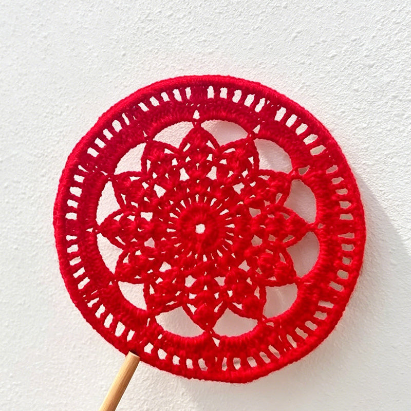 CouldNook Hand Crochet Round Hand Fan - Retro Chinese Style Woven Decor Fan