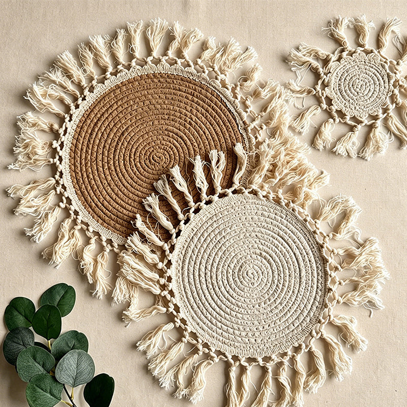 CouldNook Bohemian Tassel Mat - Aesthetic Woven Table Protector
