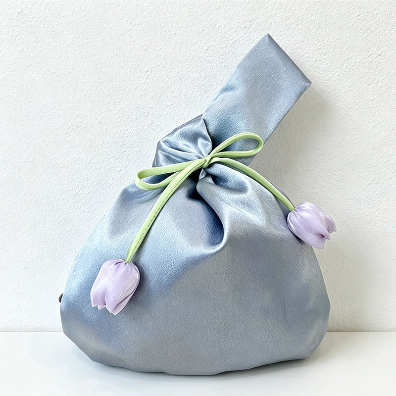 CouldNook Tulip Satin Wrist Bag - Aesthetic Floral Gift Pouch