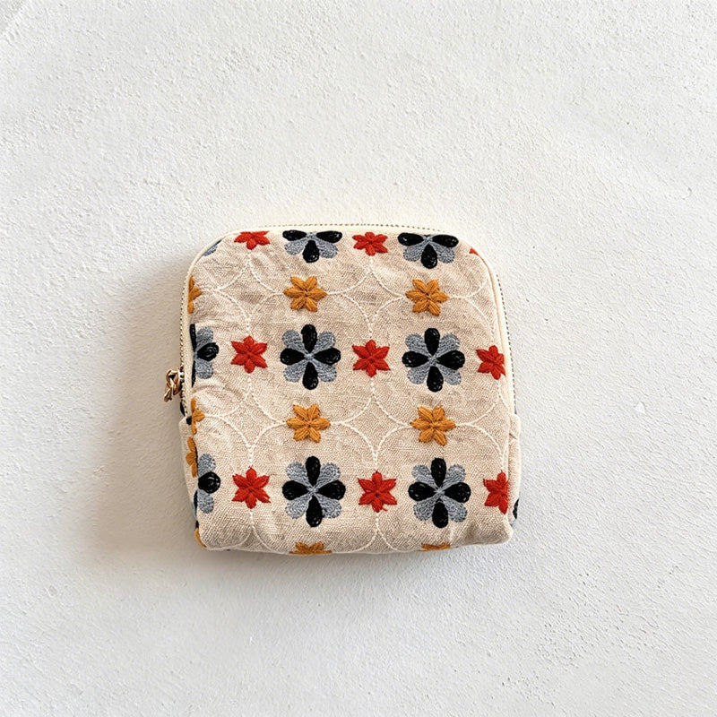 CouldNook Vintage Embroidered Cotton Linen Jewelry Pouch - Soft Travel Organizer