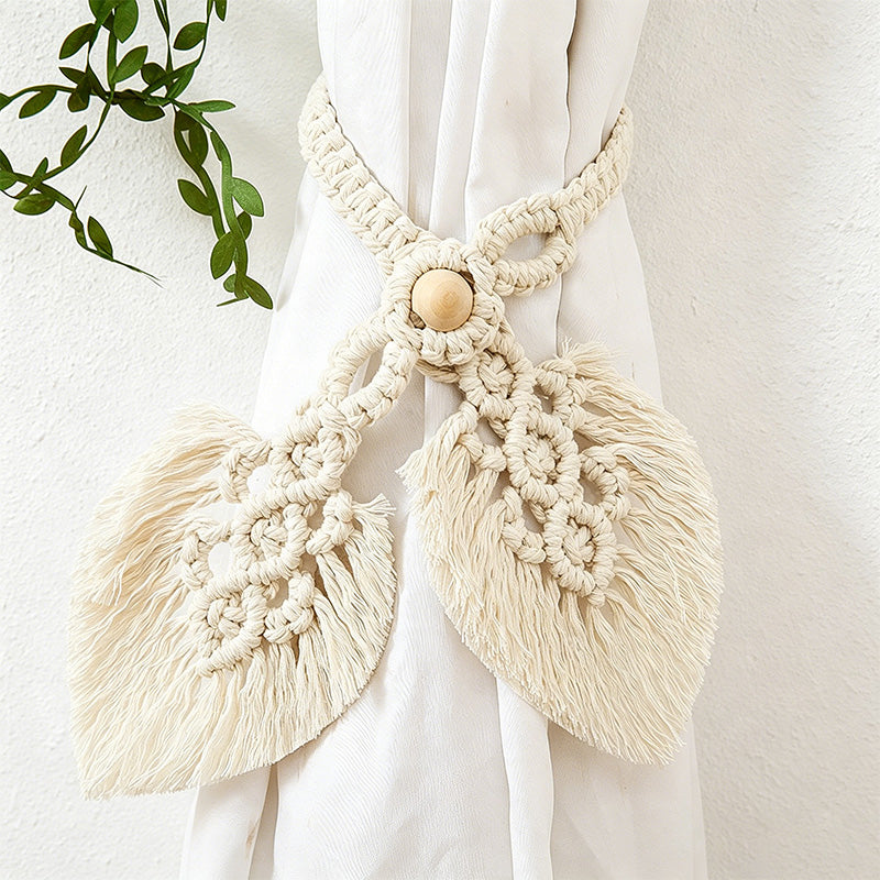 CouldNook Macrame Dual Leaf Curtain Tieback - Window Door Drape Accent Decor