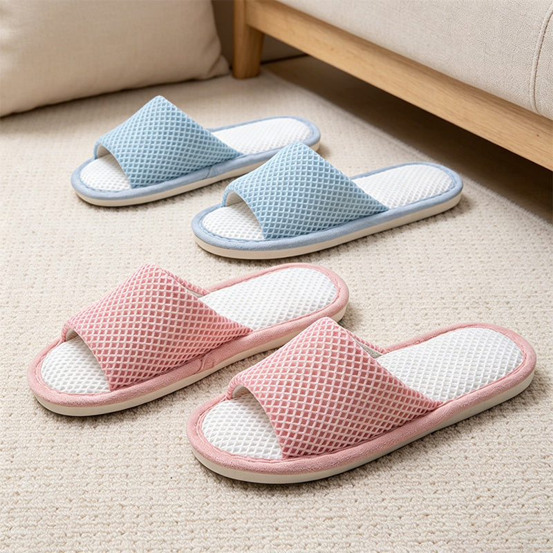 CouldNook Grid Band Open Toe Slippers - Everyday Home Comfort Accent