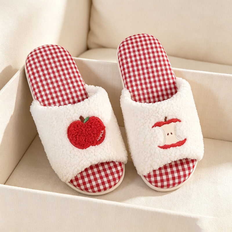 CouldNook Checked Apple Motif Home Slippers - Cozy Corner Accent