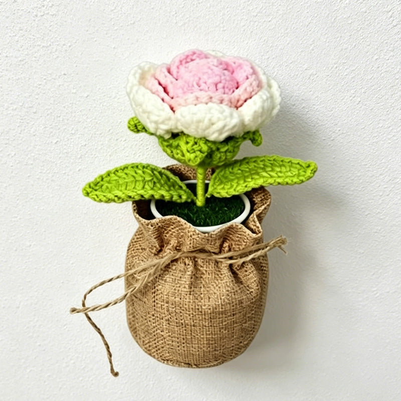 CouldNook Crochet Flower Mini Potted Ornament - Tabletop Rustic Fake Flower Decor