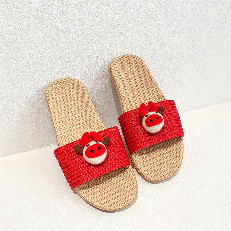 CouldNook Mushroom Applique Open Toe Slippers - Whimsical Home Accent