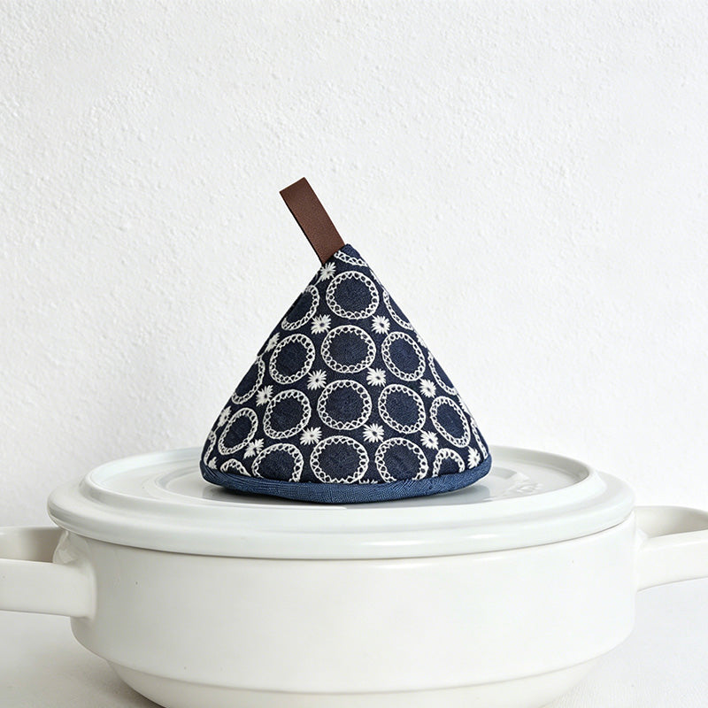 CouldNook Denim Triangular Pot Cap - Aesthetic Embroidered Handle Cover