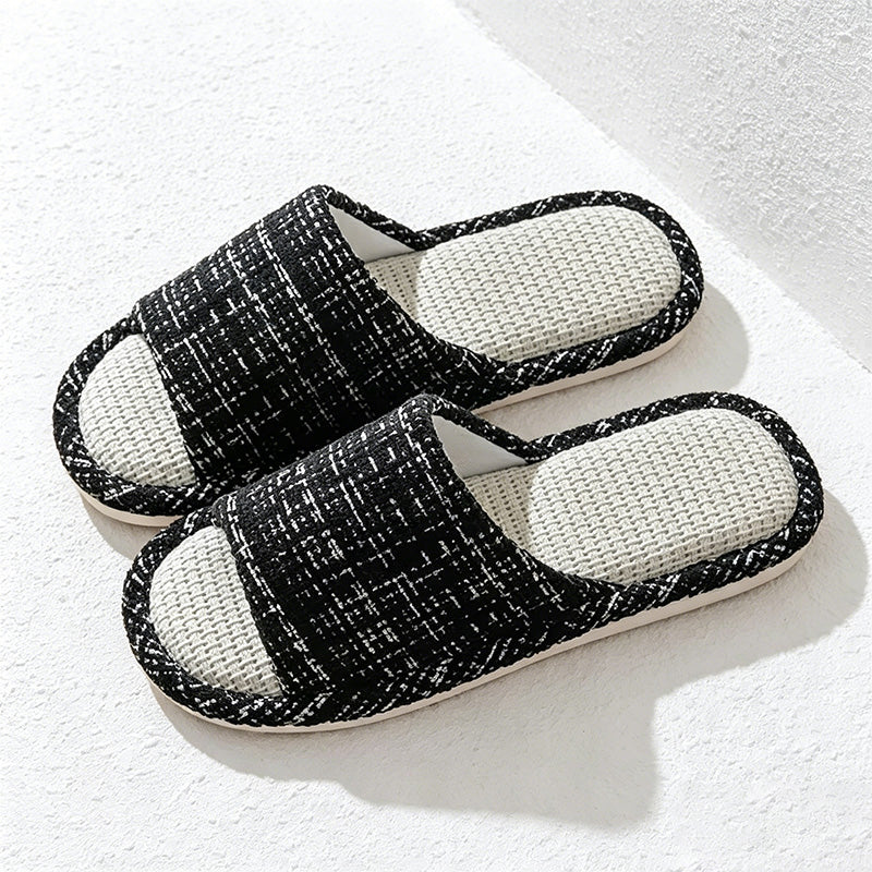 CouldNook Linen Open-Toe Slide Slippers - Calm Home Accent