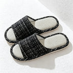 CouldNook Linen Open-Toe Slide Slippers - Calm Home Accent