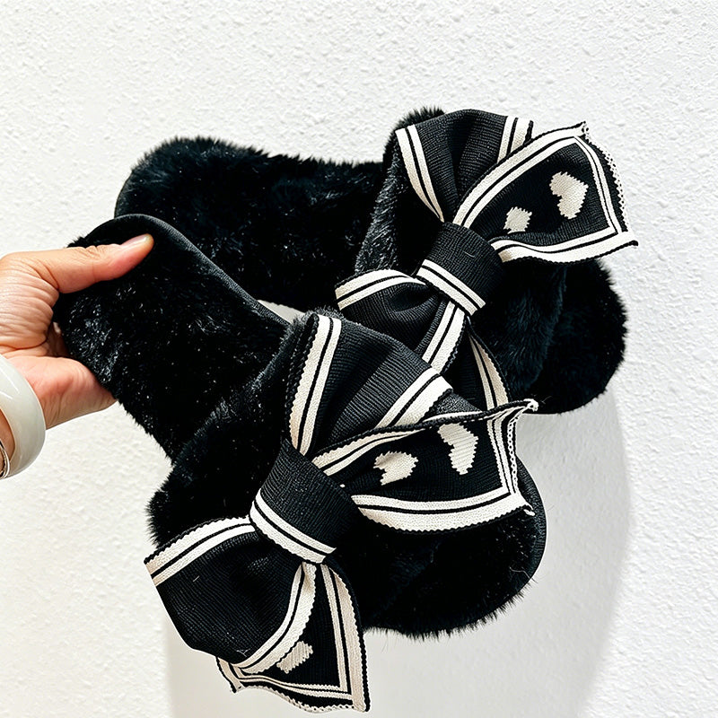 CouldNook Heart Bow Plush Open Toe Slippers - Sweet Room Accent