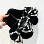 CouldNook Heart Bow Plush Open Toe Slippers - Sweet Room Accent