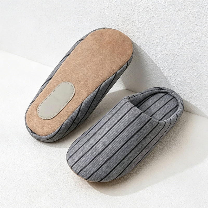 CouldNook Linen-Look House Slippers - Striped Indoor Slides