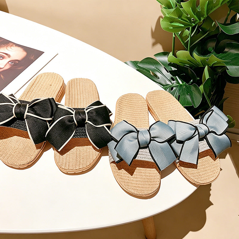 CouldNook Oversized Bow Open Toe Slippers - Soft Shelf Accent