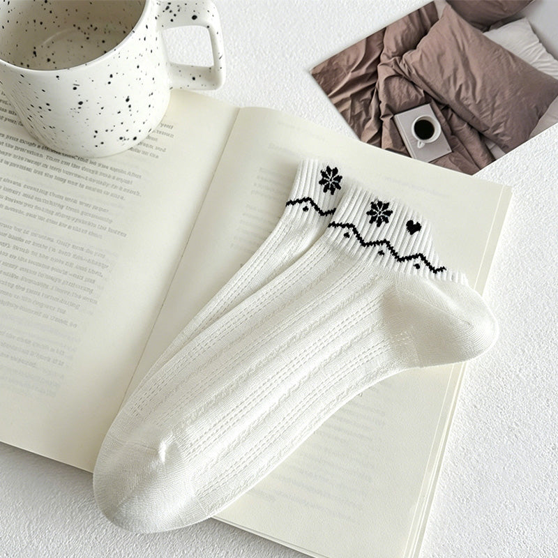 CouldNook Ruffled Cuff Heart Floral Socks - Sweet Mesh Socks
