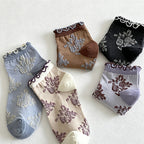 CouldNook Ruffled Cuff Embossed Floral Low Socks - Ethnic Women Socks