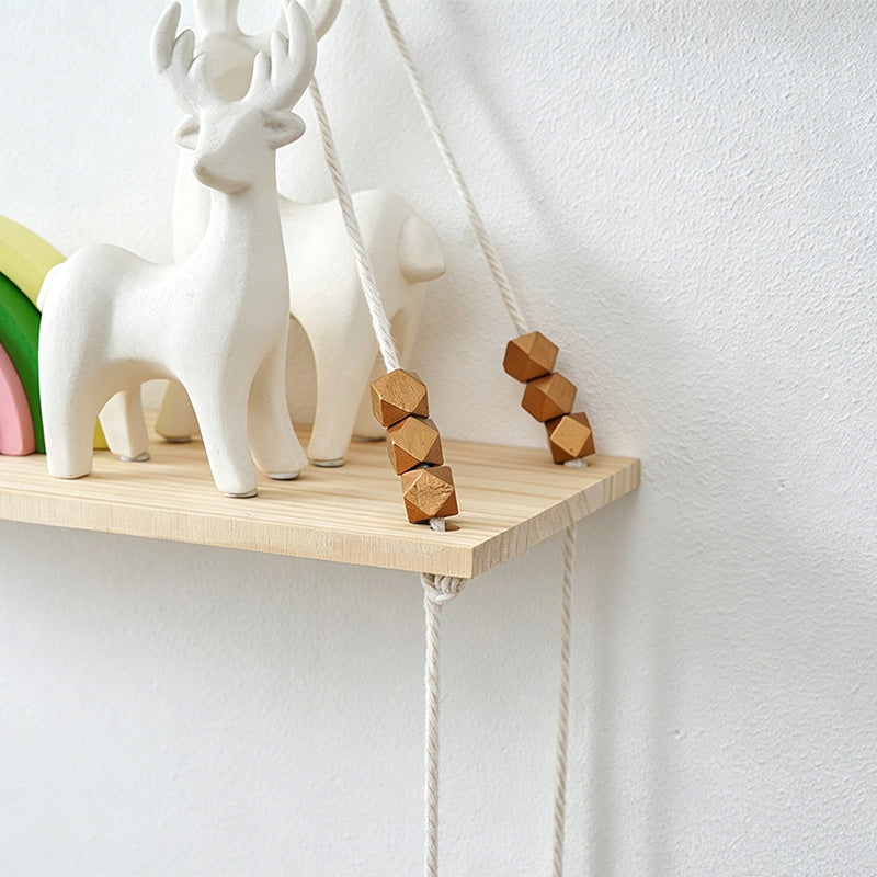 CouldNook Macrame Hanging Wall Shelf - Wooden Display Rack