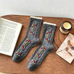 CouldNook Lace Ruffle Embossed Floral Socks - Women Ethnic Stackable Socks
