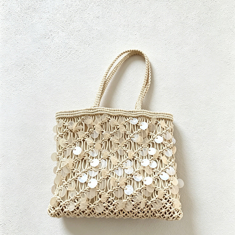 CouldNook Woven Hollow-Out Tote Bag - Large Capacity Knitted Shoulder Bag