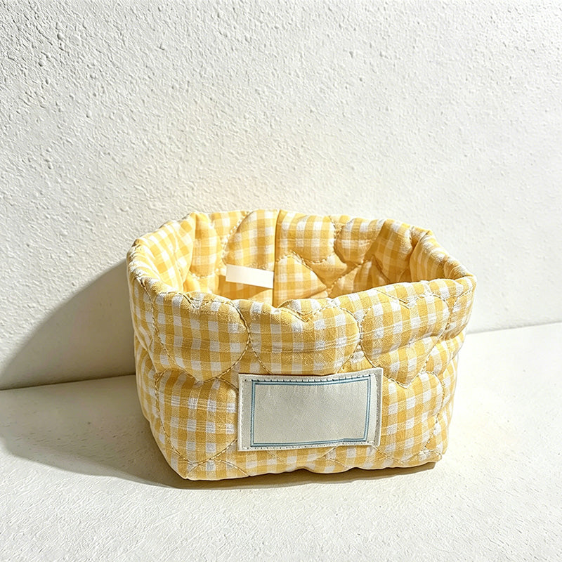 CouldNook Heart Quilted Gingham Storage Basket - Cute Desktop Organizer Bin