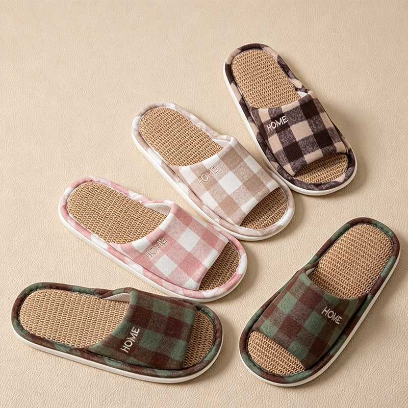 CouldNook Plaid Thick Sole Open Toe Slippers - Warm Indoor Accent
