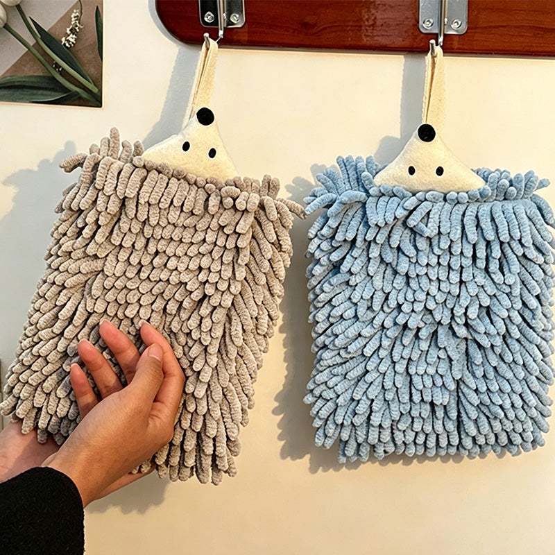 CouldNook Hedgehog Chenille Hand Towel - Quick Dry Absorbent Hanging Kitchen Towel