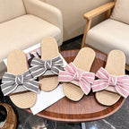 CouldNook Striped Bow Open Toe House Slippers - Dressing Corner Accent