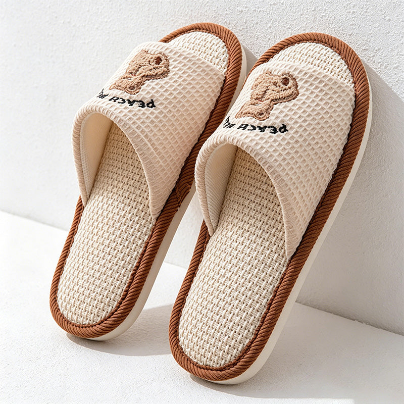 CouldNook Linen-Look Animal Pattern Open Toe Slippers - Everyday Indoor Accent