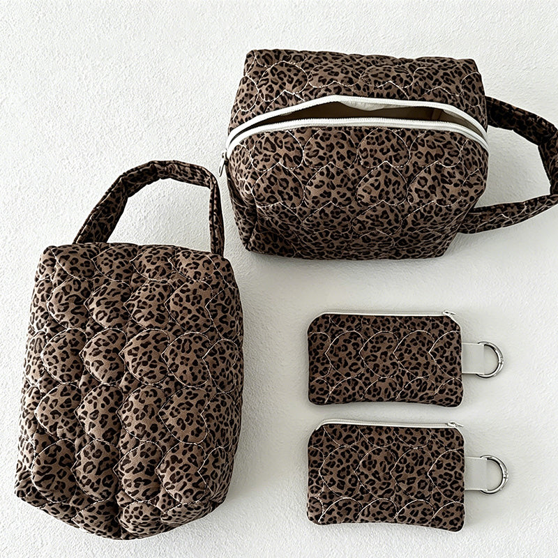 CouldNook Leopard Heart Makeup Bag Set- Aesthetic Quilted Canvas Case
