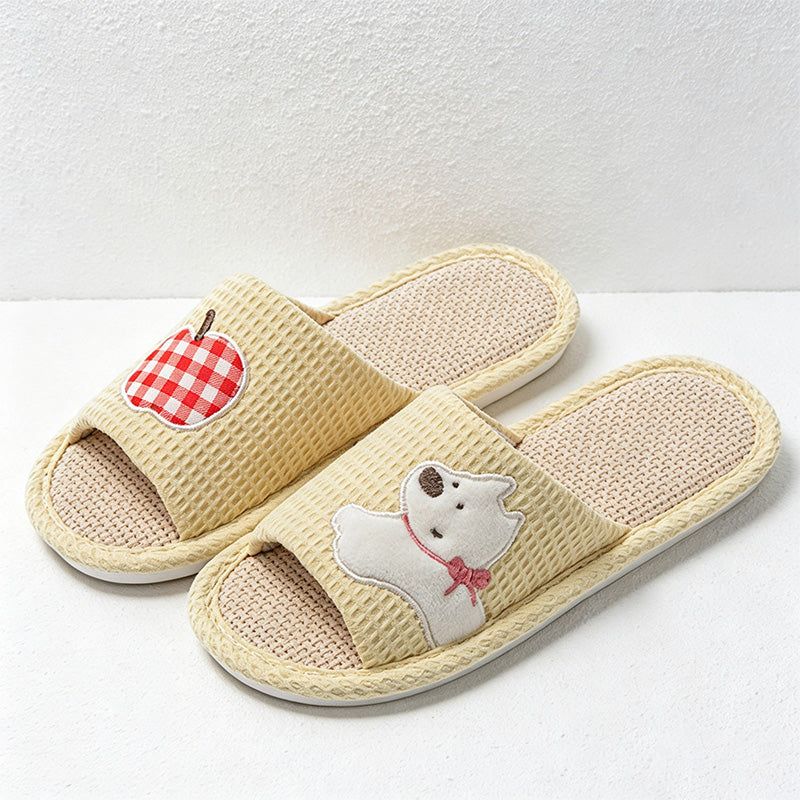 CouldNook Soft Animal Applique Open Toe House Slippers - Warm Home Accent
