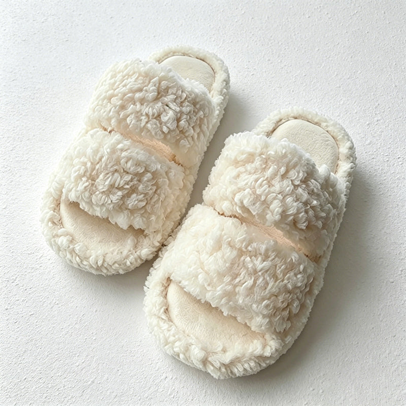 CouldNook Plush Cross Band Open Toe Slippers - Cozy Bedroom Accent