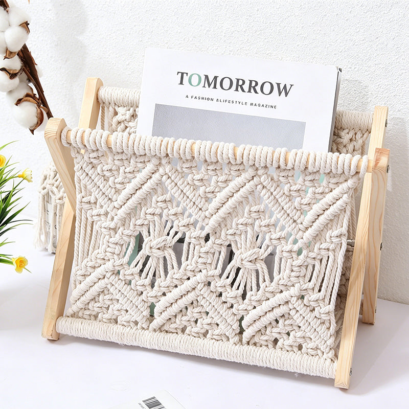 CouldNook Macrame Wood Magazine Rack - Home Storage Decor