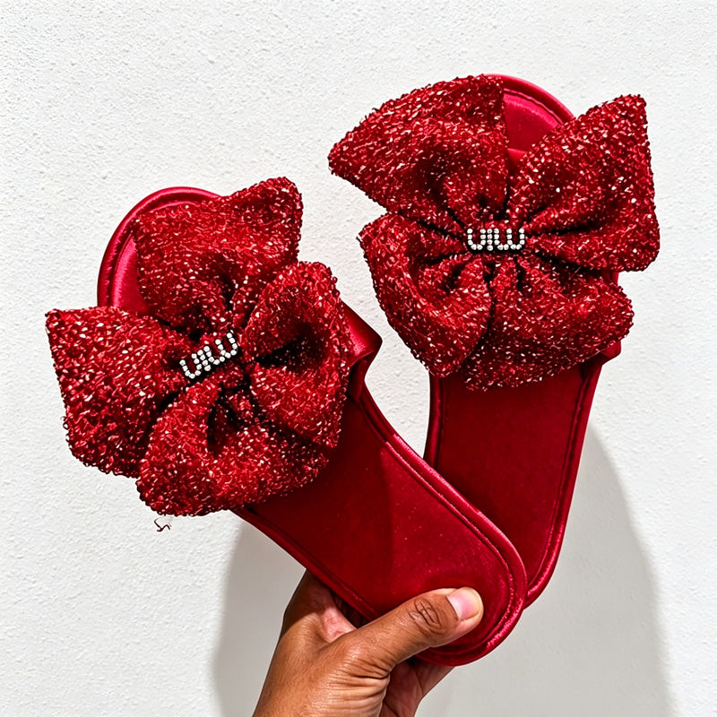 CouldNook Sequin-Look Flower Open Toe Slippers - Bright Dressing Accent