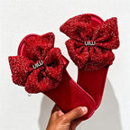 CouldNook Sequin-Look Flower Open Toe Slippers - Bright Dressing Accent