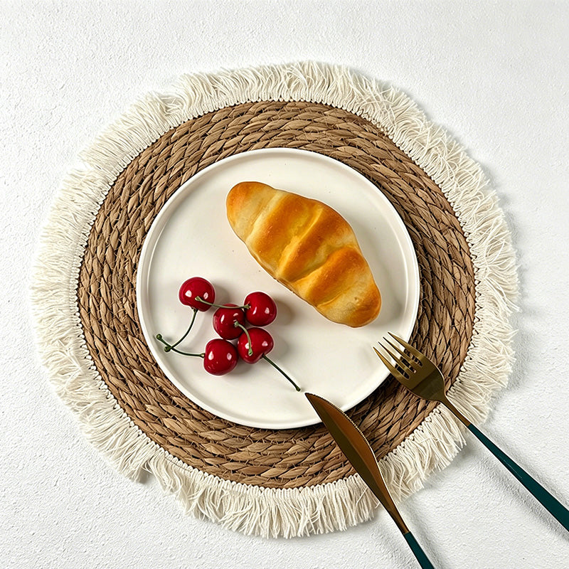 CouldNook Reed Bohemian Tassel Mat - Aesthetic Patterned Placemat