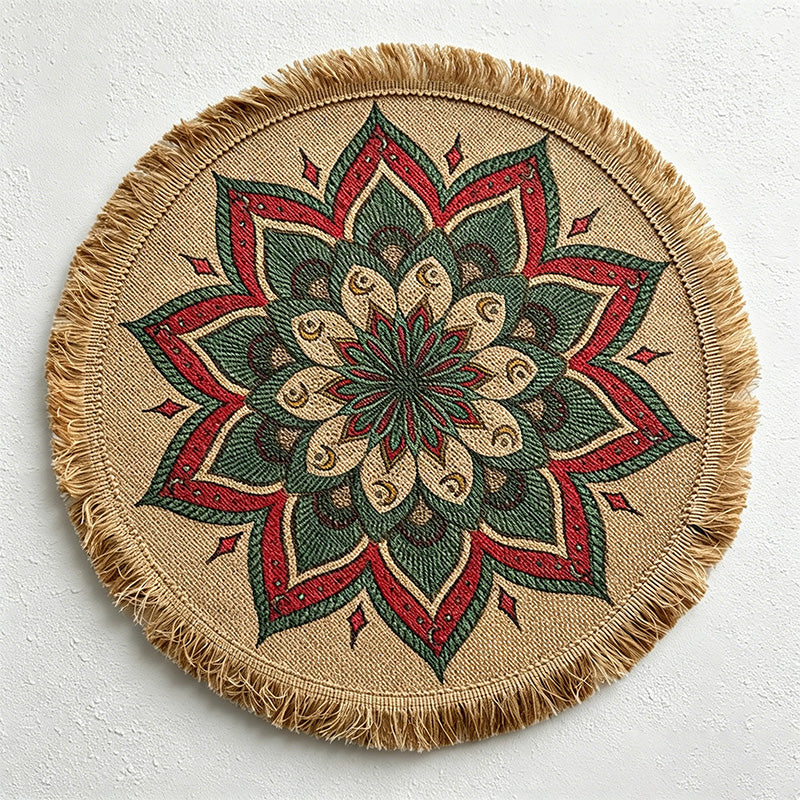 CouldNook Printed Jute Tassel Mat - Aesthetic Bohemian Round Placemat