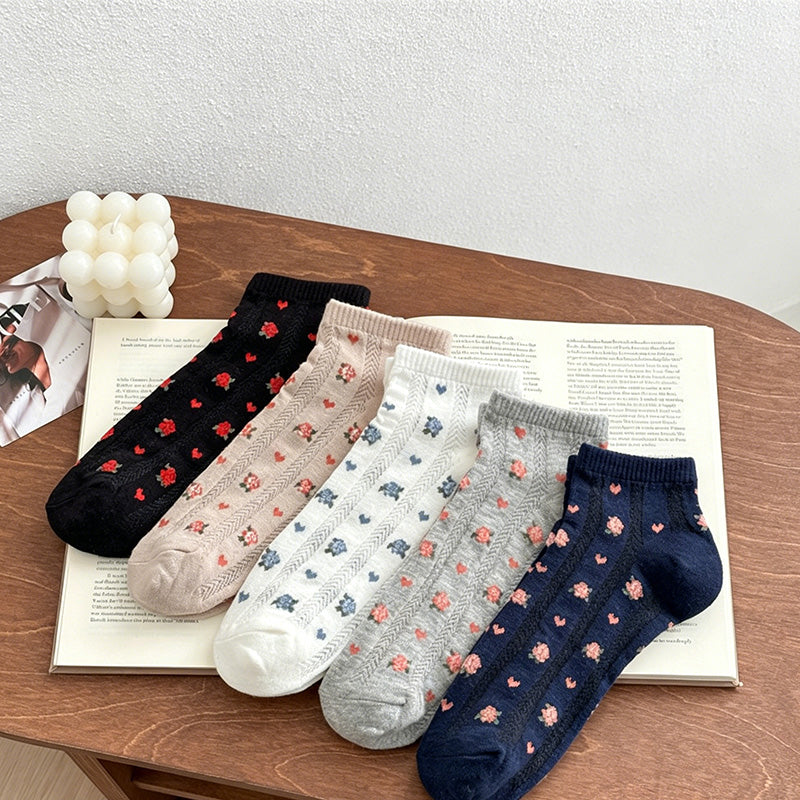 CouldNook Ribbed Mesh Tiny Floral Socks - Thin Breathable Women Socks