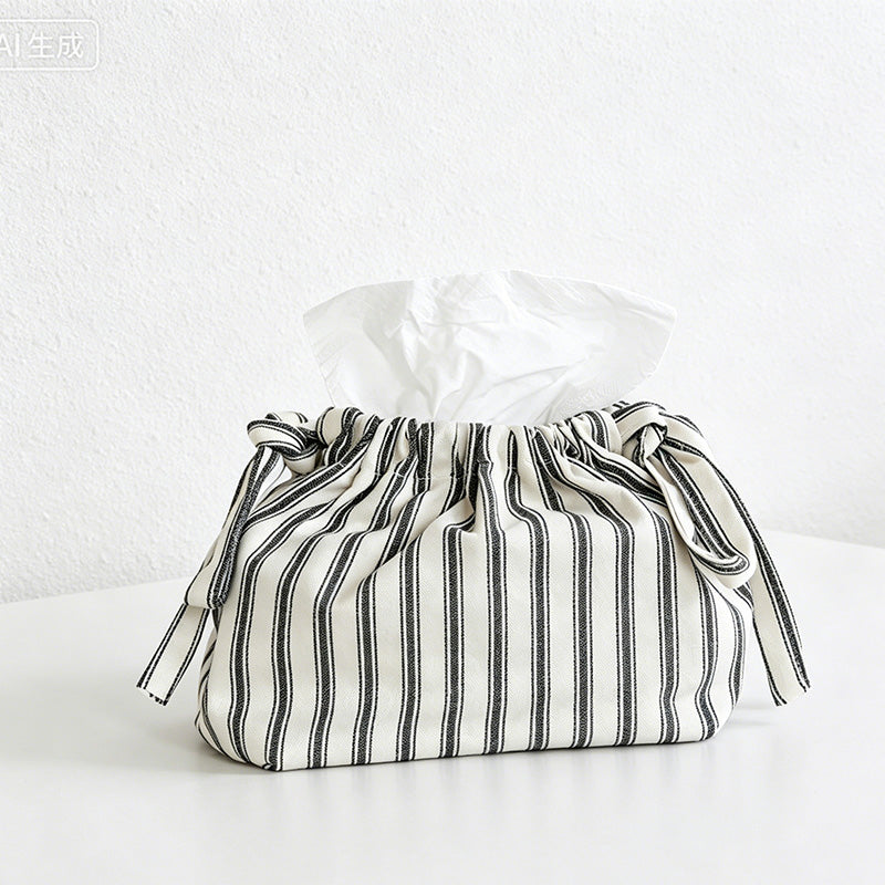 CouldNook Minimalist Striped Tissue Box - Aesthetic Fabric Storage Bag
