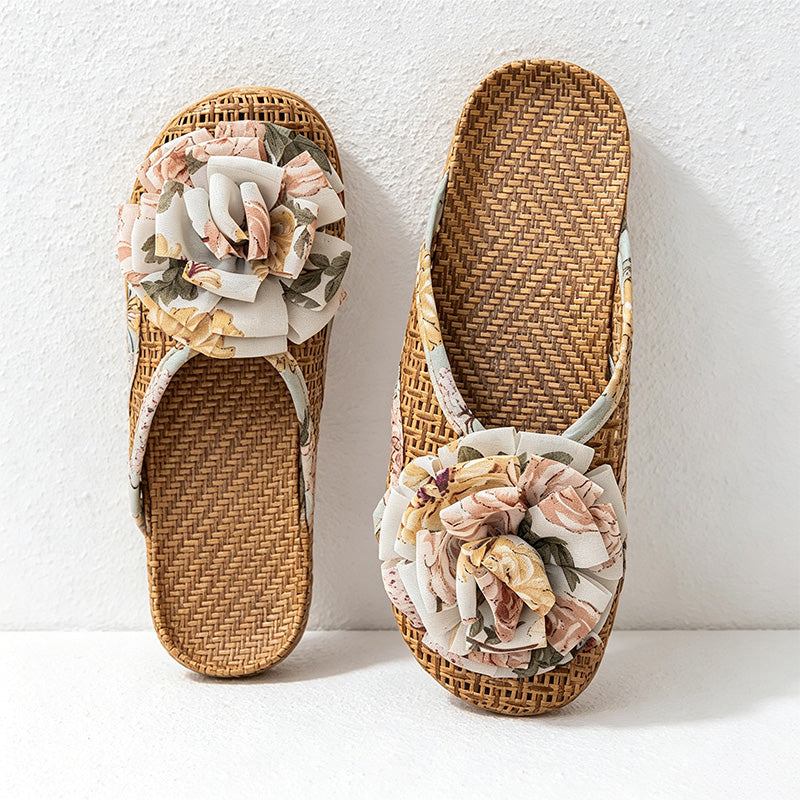CouldNook Floral Thong Woven-Look House Slippers - Cozy Indoor Accent