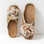 CouldNook Floral Thong Woven-Look House Slippers - Cozy Indoor Accent