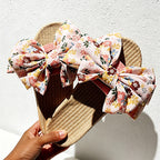CouldNook Japanese Floral Linen Big Bow Slide Slippers - Sunny Room Accent