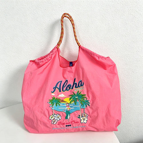 CouldNook Aloha Hawaii Scenery Embroidery Shopping Bag - Everyday Market Accent