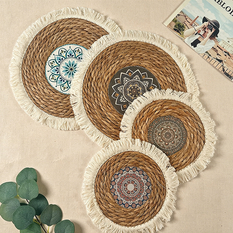 CouldNook Reed Bohemian Tassel Mat - Aesthetic Patterned Placemat