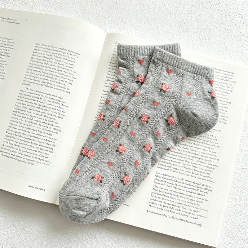 CouldNook Ribbed Mesh Tiny Floral Socks - Thin Breathable Women Socks