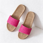 CouldNook Flax-Look Cross Strap Slide Slippers - Soft Home Accent