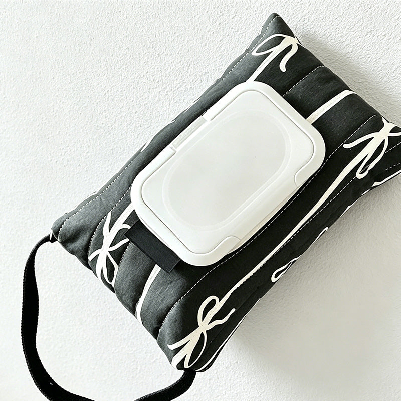 CouldNook Stripe Bow Quilted Wipe Bag - Aesthetic Portable Storage