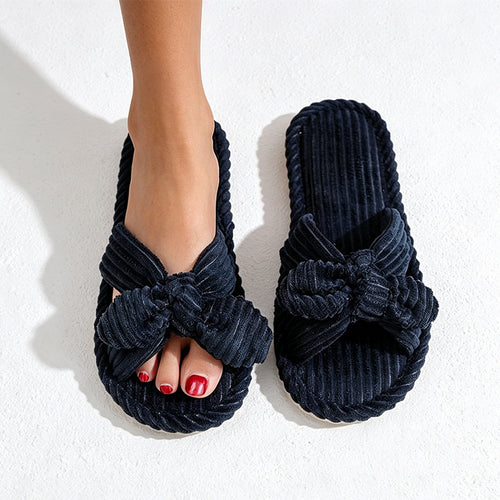 CouldNook Bow Accent Open Toe House Slippers - Bedroom Display Accent