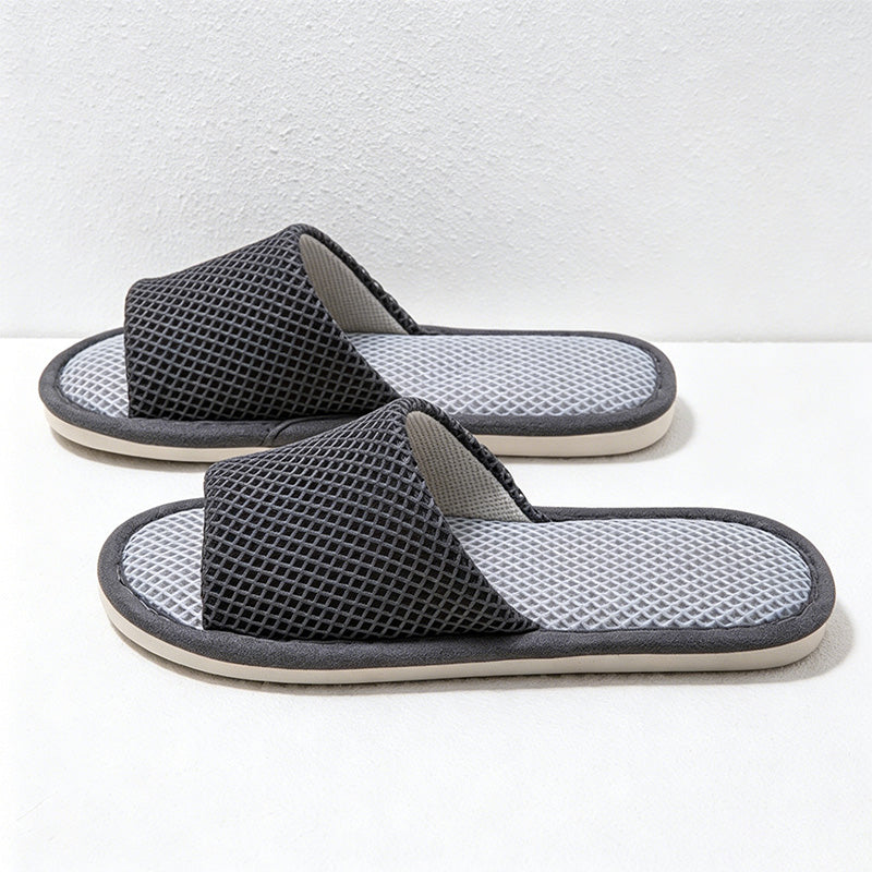 CouldNook Grid Band Open Toe Slippers - Everyday Home Comfort Accent