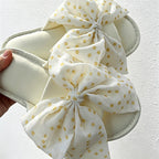 CouldNook Polka Dot Ribbon Bow Open Toe Slippers - Gentle Room Accent