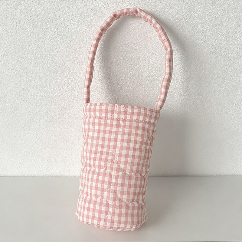CouldNook Gingham Quilted Fabric Cup Sleeve - Portable Drink Bottle Carrier Bag